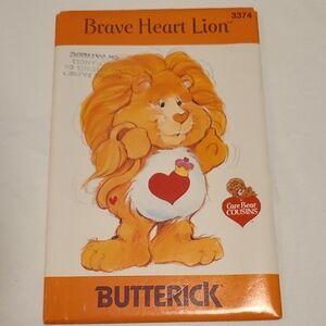 Care Bear Cousins Brave Heart Lion Butterick Sewing Pattern 3374, Stuffed Toy